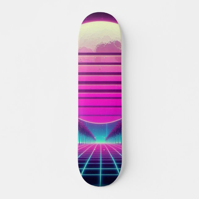 Retro, Neonmoon/Palmen im 80er Skateboard (Vorne)