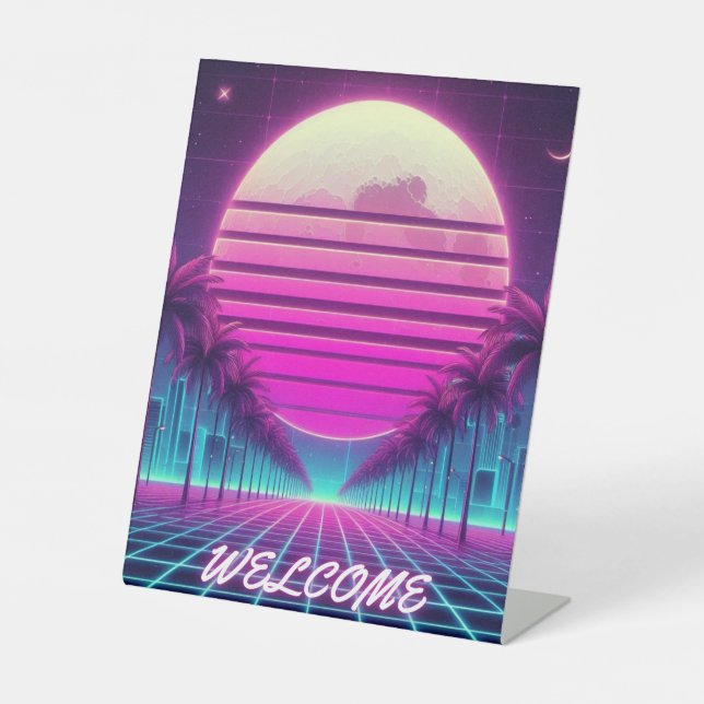 Retro, Neonmoon/Palmen im 80er Sockelschild (Vorderseite)