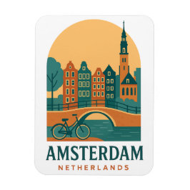 Retro Netherlands Magnet - Vintage Amsterdam Canal