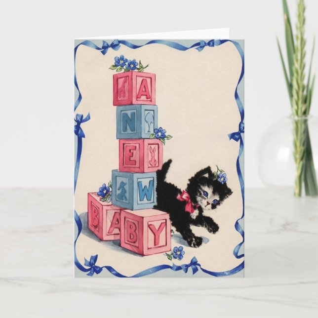Retro Neue Baby-Grußkarte mit Kitte Karte (Vorderseite)