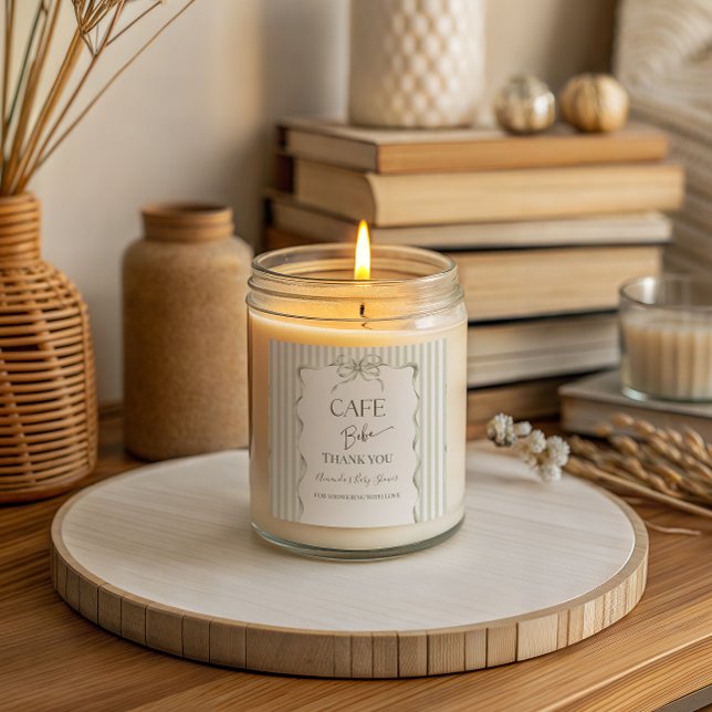 Retro Neutral Bow Cafe Bebe Coffee Baby Shower Quadratischer Aufkleber (Von Creator hochgeladen)