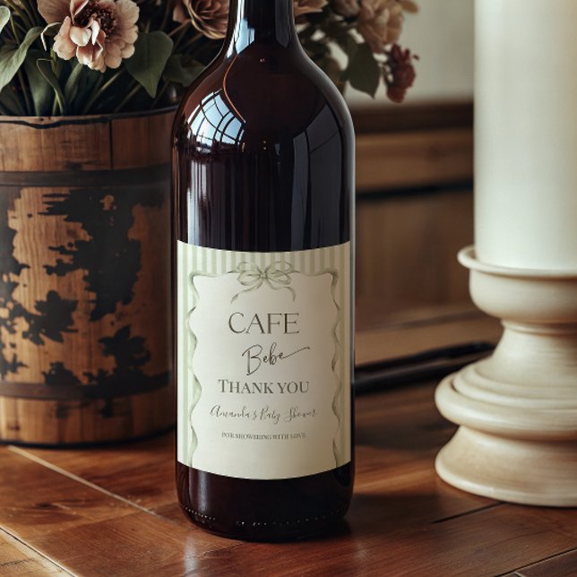 Retro Neutral Bow Cafe Bebe Coffee Baby Shower Weinetikett (Von Creator hochgeladen)