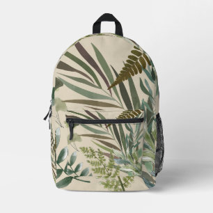 Retro-Neutral-Sage Floral Fern botanische Foliage Bedruckter Rucksack