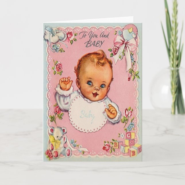 Retro New Baby Grußkarte Karte (Vorderseite)