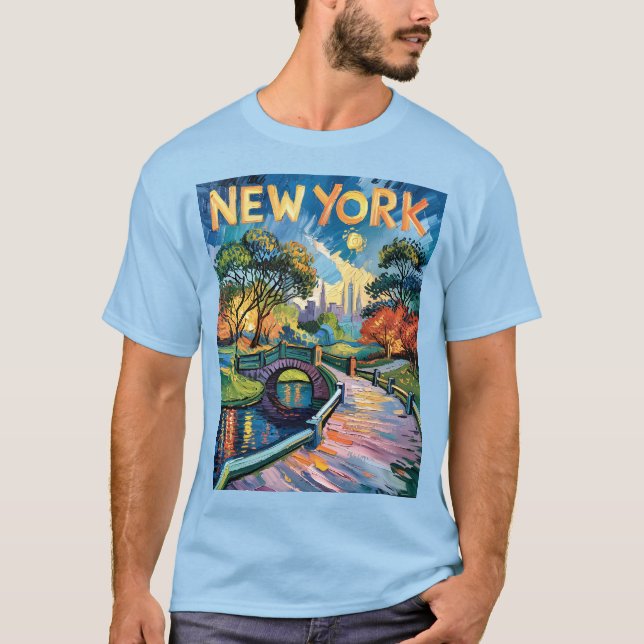 Retro New York Central Park Van Gogh City Art T-Shirt (Vorderseite)