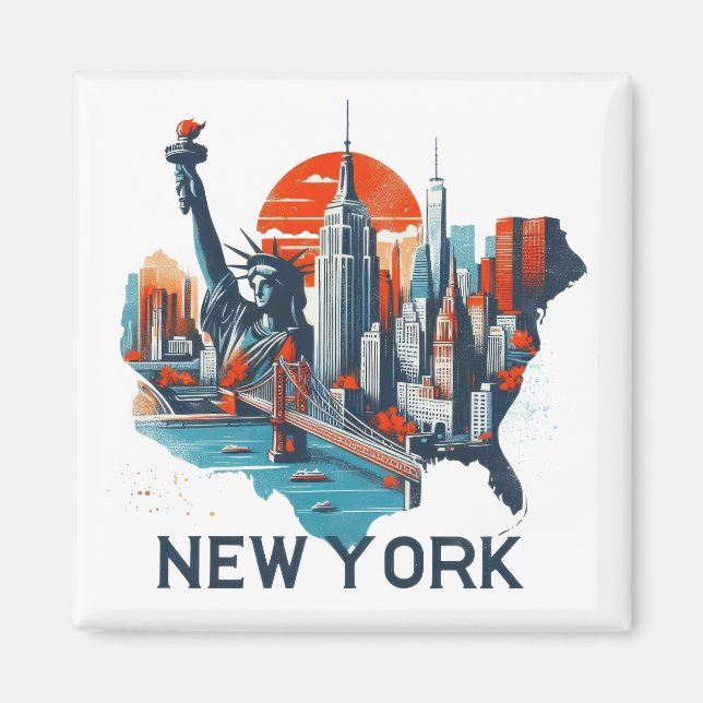Retro New York Skyline Silhouette Magnet (Vorne)