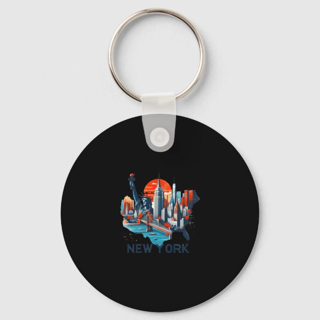 Retro New York Skyline Silhouette  Schlüsselanhänger (Vorderseite)