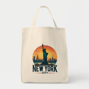 Retro New Yorker Skyline mit Freiheitsstatue Tragetasche