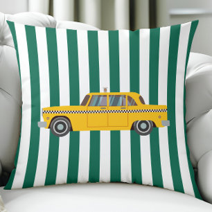 Retro New Yorker Taxi, Auto auf grünen Streifen Kissen