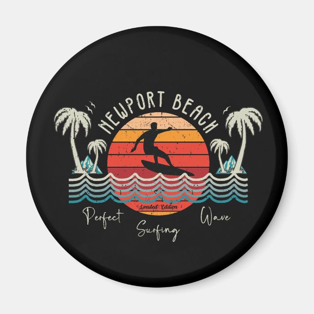 Retro Newport Beach Surfing Magnet (Vorne)
