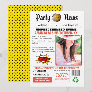 Retro Newspapier Geburtstagsparty Einladung