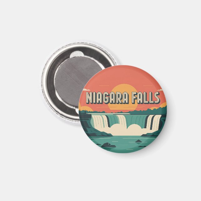 Retro Niagara Falls Sunset Keychain  Magnet (Vorderseite/Rückseite)