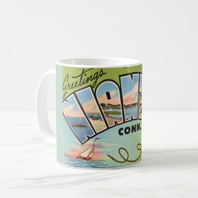 Retro Niantic Conn Postcard Tasse (Vorderseite Links)