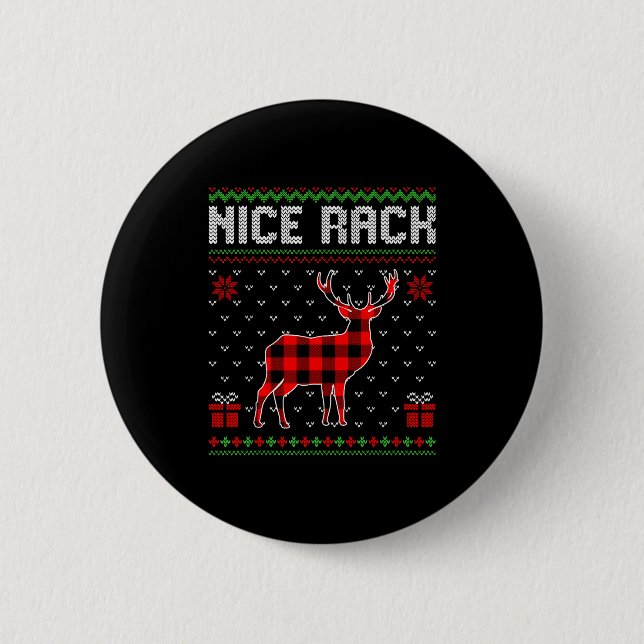 Retro Nice Rack Ugly Christmas Sweater Couples Mat Button (Vorderseite)