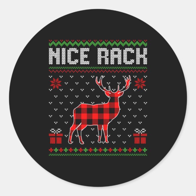Retro Nice Rack Ugly Christmas Sweater Couples Mat Runder Aufkleber (Vorderseite)