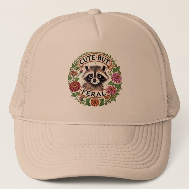 Retro Niedlich, aber Feral Raccoon Truckerkappe (Vorderseite)
