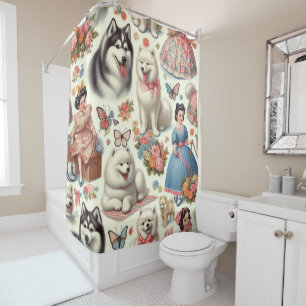 Retro Niedlich American Eskimo Nahtlos Duschvorhang