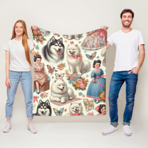 Retro Niedlich American Eskimo Nahtlos Fleecedecke