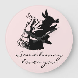 Retro Niedlich Black Bunny Butterfly Blush Pink Sc Große Wanduhr