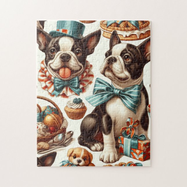 Retro Niedlich Boston Terrier Illustration (Vertikal)