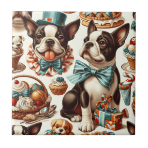 Retro Niedlich Boston Terrier Illustration Fliese
