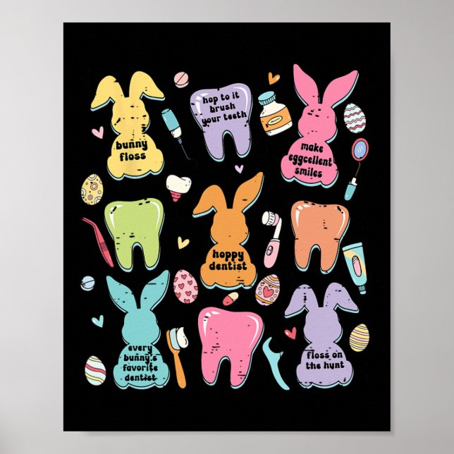 Retro Niedlich Bunny Teeth Dental Squad Funny Dent Poster (Vorne)