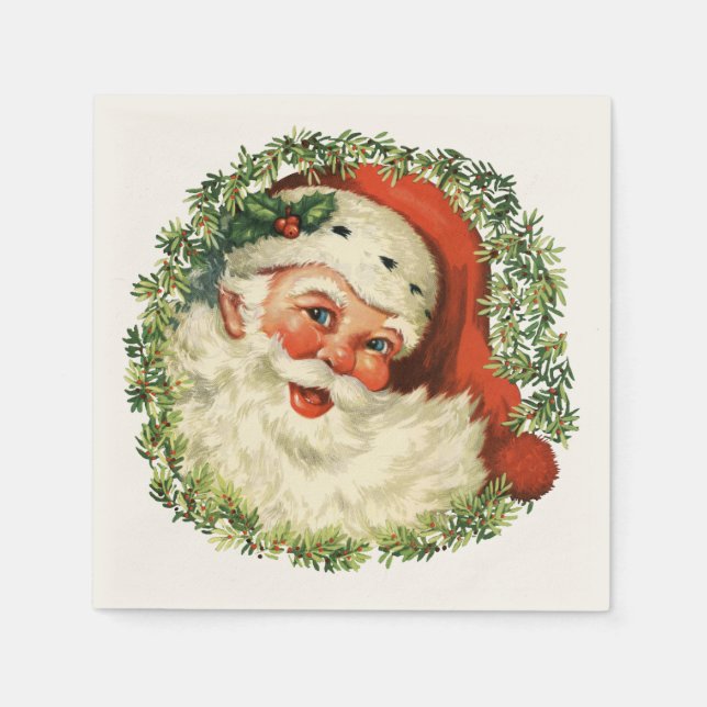 Retro Niedlich Chubby Santa Wreath Weihnachten Serviette (Vorderseite)