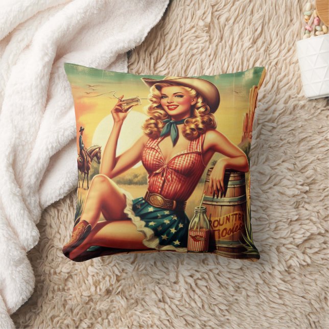 Retro Niedlich Cowgirl Kissen (Decke)