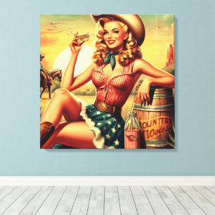 Retro Niedlich Cowgirl Leinwanddruck