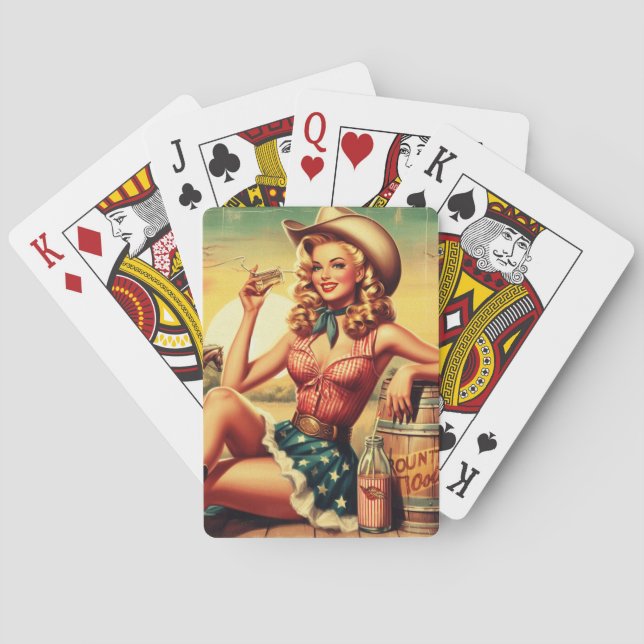 Retro Niedlich Cowgirl Spielkarten (Rückseite)