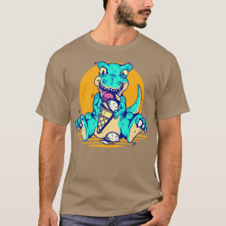 Retro Niedlich Dinosaurier Eating Ice Creme T-Shirt