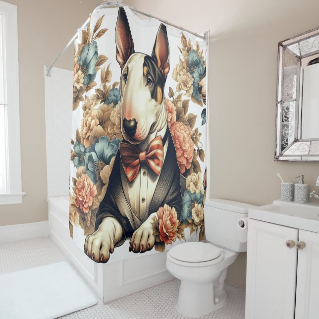 Retro Niedlich Floral Bull Terrier Duschvorhang (Beispiel)