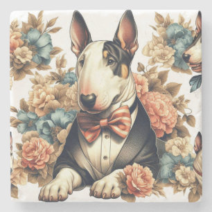 Retro Niedlich Floral Bull Terrier Steinuntersetzer
