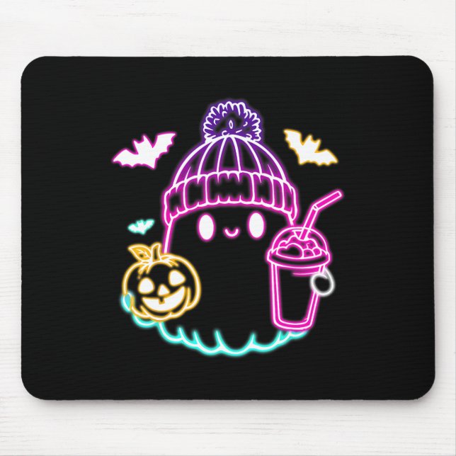 Retro Niedlich Ghost Kaffee Drink Spooky Halloween Mousepad (Vorne)