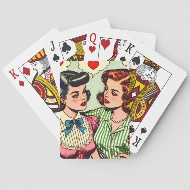 Retro Niedlich Girls Romance Comic Spielkarten (Rückseite)
