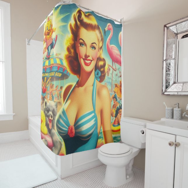 Retro Niedlich Kitsch Girl Duschvorhang (Beispiel)