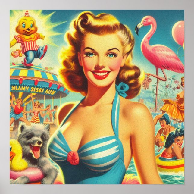 Retro Niedlich Kitsch Girl Poster (Vorne)