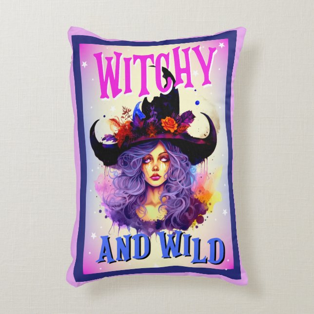 Retro Niedlich Lila Witchy Halloween Dekokissen (Vorderseite(Vertikal))