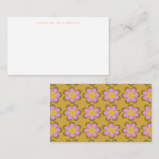 Retro Niedlich Mod Floral Gelber Individuelle Name Mitteilungskarte (Vorne/Hinten)
