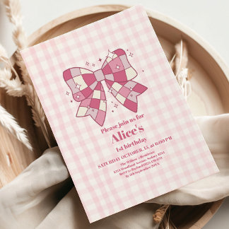 Retro Niedlich Pink Bow Coquette 1. Geburtstag Einladung