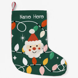 Retro Niedlich Santa mit leuchtenden Lichtern grün Kleiner Weihnachtsstrumpf
