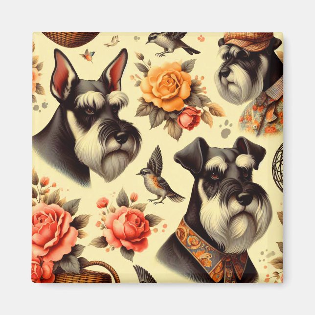 Retro Niedlich Schnauzer Illustration Magnet (Vorne)