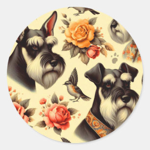Retro Niedlich Schnauzer Illustration Runder Aufkleber