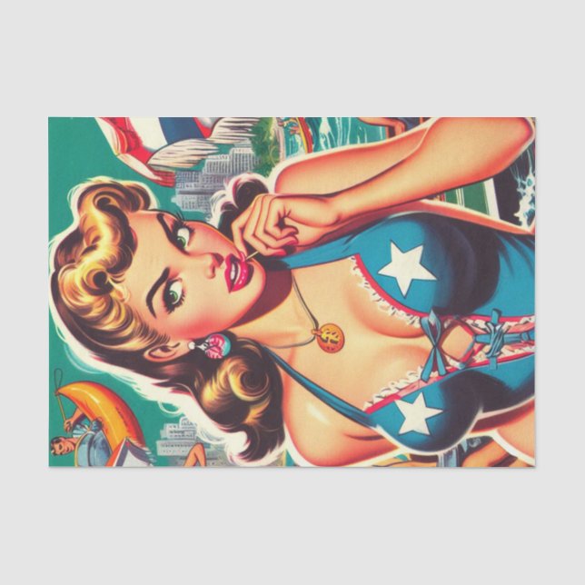 Retro Niedlich Summer Girl Seidenpapier (Vorderseite)