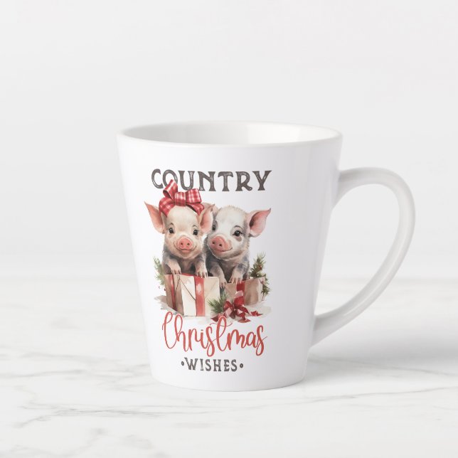 Retro niedlich zwei Schweine Land Weihnachten Wüns Milchtasse (Rechts)