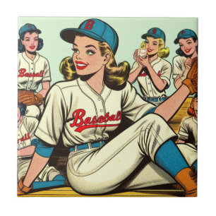 Retro Niedliche Baseball Girls Comic Fliese