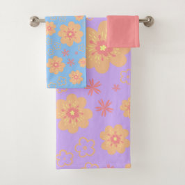 Retro Niedliche Blüte und Hübsches Schlichtes Rosa Badhandtuch Set