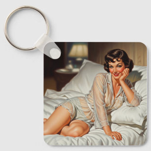 Retro Niedliche Frau '50 Button-up Schlüsselanhänger