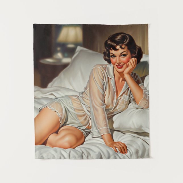 Retro Niedliche Frau '50 Button-up Wandteppich (Vorderseite)