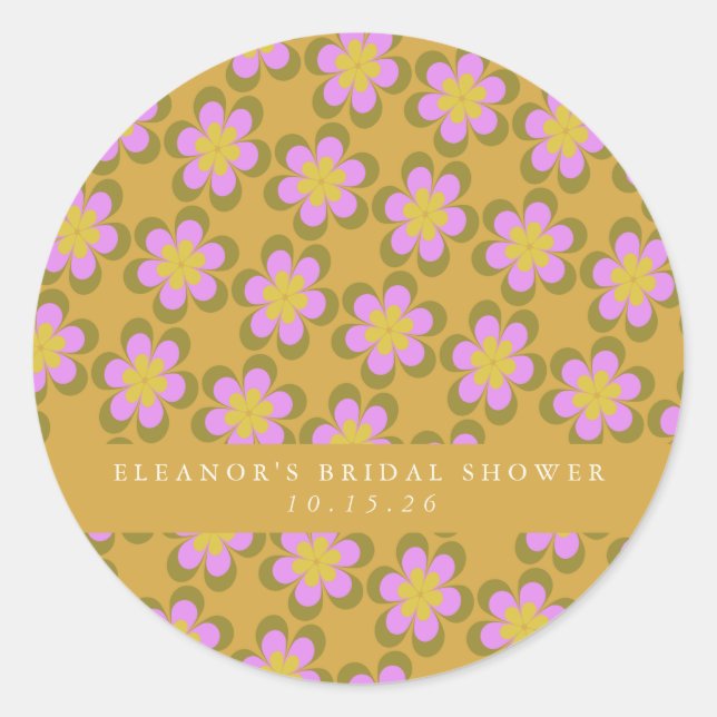 Retro Niedliche Mod Floral Yellow Custom Brautpart Runder Aufkleber (Vorderseite)